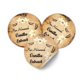 40 Homemade Vanilla Extract labels, stickers, tags round