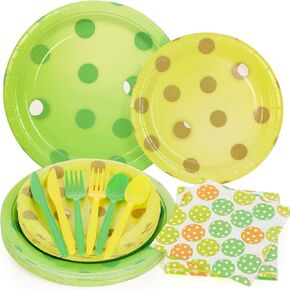 144 Pcs 3D Pickleball Party Supplies Paper Pickleball Plates and Napkins Dinnerware Set Tableware Supplies Includes Paper Plates Napkins Forks Serve 24 for Birthday Sports Party decorations