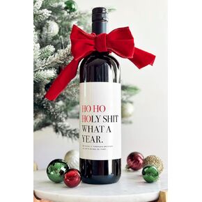 Ho Ho Holy Funny Christmas Wine Labels (Set of 4) - Co-Worker Christmas Gift Idea, Wine Bottle Labels, Boss Holiday Gift Idea, White Elephant Gift, Festive Wine Bottle Stickers