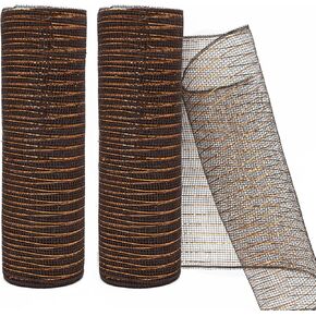 2Rolls Chocolate Brown Metallic Mesh Ribbon 10 Inch X 10 Yards(30 Feet) Copper Foil Mesh Ribbons for Party Wreath Swags Wedding Christmas Tree Halloween New Year Decoration