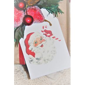 6 Vintage Santa Gift Tags Large White Cardstock Christmas Tags with Santa’s Head and Candy Cane – 5" x 3.5" Holiday Gift Tags for Wrapping Presents, Stocking Stuffers, and Christmas Decoration
