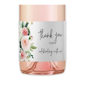 Floral Thank you for Celebrating with us Mini Champagne Labels ● SET of 12 ● Mini Wine Bottle Labels Bridal Shower, Baby Shower, Bachelorette Party, Sprinkle, Birthday Favors Stickers M625-THANK-12