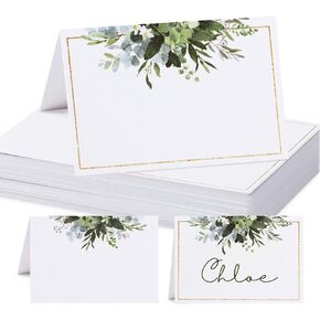 50pcs Place Cards for Table Setting Wedding Greenery Table Place Cards Eucalyptus Leaf Place Setting Name Cards for Bridal Shower Baby Shower Birthday Party (Green)