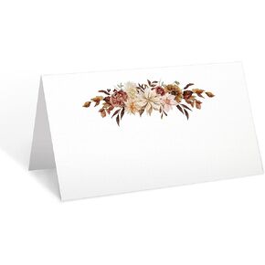 321Done Autumn Floral Place Cards, Made in the USA - White Small Folding 3.5x2, Name Seating Table Cards For Wedding, Dinner Party, Buffet, Shower, Fall Floral Design on Thick Tent Cards - Set of 50