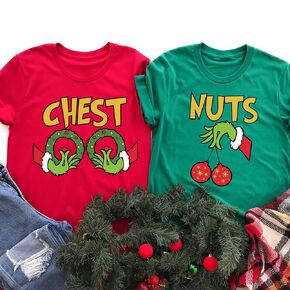 Chest Nuts Shirts, Christmas Couple T-Shirt, Christmas Matching Shirt, Chest Nuts Matching Funny Christmas Shirt, Couple Matching Shirt, Christmas Gift (ADULT L, KELLY GREEN, NUTS)