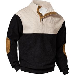 Mens Corduroy Fleece-Lined Sweatshirts Winter Heavyweight Casual Fashion Button Pullover (S-3XL) in Kuwait