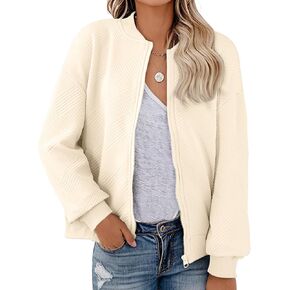 Womens Bomber Jacket Casual Coat Lightweight Zip Up Outerwear with Pockets