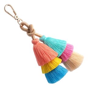 Handmade Colorful Boho Pom Bag Charm Tassel Keychains, Handmade Car Key Chain Key Ring Pendant for Purse, Handbag Bag Decor