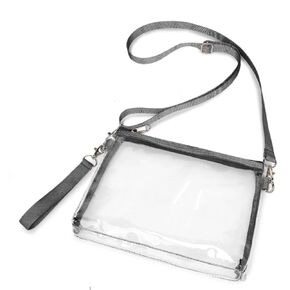 Clear Crossbody Bag with Two Detachable Straps - Stadium, Concert, Festival, School & Sporting Event Approved - Transparent Shoulder Bag for Women & Men - Secure & Stylish Clear Purse (Black)