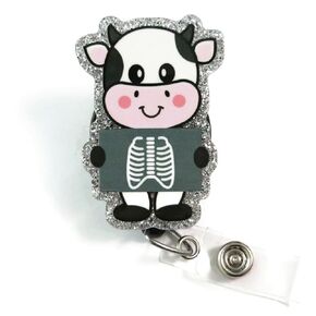 Cow X-Ray Badge Reel, Cute Glitter Cow Rad Tech Badge Reel, X-Ray Tech Card Holder, Radiology X-Ray Tech Badge Holder Gift, Cute Radiology Badge Clip, Gift for Xray Tech, Cow Gifts