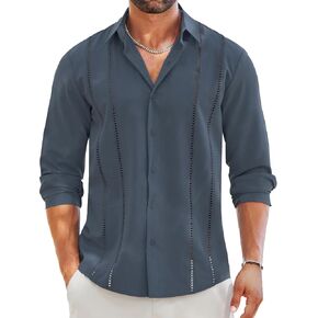 قميص MAPICK رجالي كوبي Guayabera بأكمام طويلة وأزرار سفلية، قمصان كاجوال من الكتان للشاطئ