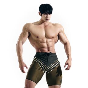 FIED IFBB 15inch Mensphysique Board-Shorts Posing Trunks Competition (General_Khaki) (30)