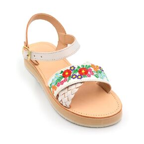 Mexican Leather Sandals with Embroidered Flowers and Braided Strap for Women - Model 949 (7, NUT)