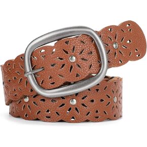 SUOSDEY Women’s Hollow Leather Belt for Jeans with Pin Buckle, Wide Waist Belt for Ladies,1.5"Width