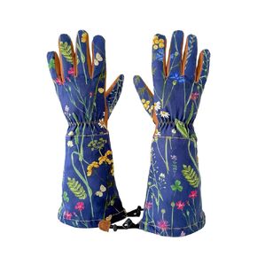 Gardening Gloves for Woman, Durable and Comfortable Women's Long Garden Gloves for Gardening Work and Yard Work, Leather Gardening Gloves for Women, Green Print (Small)
