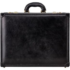 Maxwell Scott - Luxury Leather Large Square Box Attaché Briefcase with Combination - Handmade in Italy - The Buroni