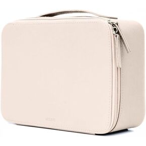 MELINE Leather Makeup Bag with Brush Holder,Travel Cosmetic Case for Women,Large Capacity Waterproof Toiletry Bag with Handle,Stylish and Durable Makeup Organizer (Khaki Brown)