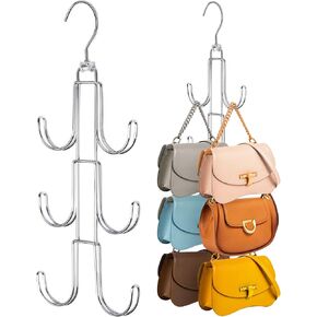 Purses Hanger Organizer for Closet, Myfolrena Metal Purse Holder for Closet Space Saving Bag Storage Hook for Hanging Handbags, Belts,Scarves,Tote,Hats,Clothes,Bags,Ties (Silver)