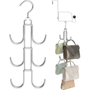 ZUONAI Closet Purses Hanger Organizer, 2 Pack Space Saving Hangers for Closet Stainless Steel with Over Door Hook, Purse Organizer for Closet Bag Scarf Tie, Purse Holder Rotating Purse Hook Organizer