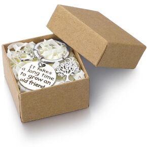 Hoolerry Friendship with Gift Box Keychain It Takes a Long Time to Grow an Old Friend Charm Keychain with Heart and Tree Pendants Best Friend Keychain for Christmas Birthday Graduation Party Gift