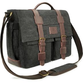 Messenger Bag for Men,15.6 Inch Laptop Bag Vintage Waxed Canvas Satchel Bag Leather Briefcase for School and Work(Vintage Brown)