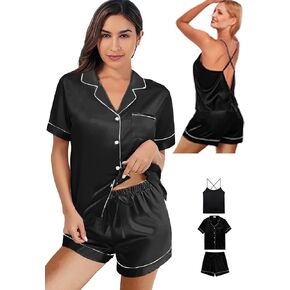 3Pcs Silk Pajamas Set for Women XS-4XL Satin Pajama Lingerie Pjs Cami Tops Silky Pj Sets Sleepwear Nightwear