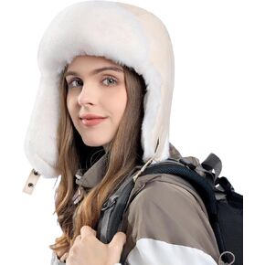 Trapper Hat with Faux Fur Linning Eskimo Windproof, Women Winter Warm Hats Men's Russian Ushanka Hunting Hat