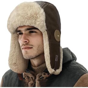 CLAPE Trapper Hat Windproof Warm Faux Fur Russian Winter Hats for Men Women, Outdoor Hunting Ski Hat with Adjustable Strap