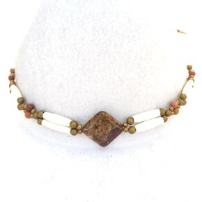Brecciated Jasper Diamond Western Hatband With Hairpipe Bone And Bronze Accents Limited Release