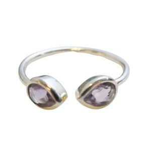 Amethyst Double Sterling Silver Ring - Handmade Jewelry Gift Ideas for Women - February Birthstone Birthday Gift - Natural Gem Gemstone - Christmas Gift Idea (6)