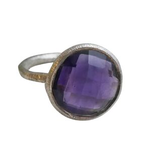 Amethyst Round Faceted Sterling Silver Ring - Natural Gem Gemstone - Purple Stone - Handmade Jewelry Gift Idea for Women - Christmas Gift - February Birthstone Birthday (6)