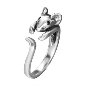 Oxidized Cute Rat Open Dainty Adjustable Cuff Ring for Girls & Women, Designer Silver Plated Vintage Jewelry, Promise Ring for Christmas Gift for Her
