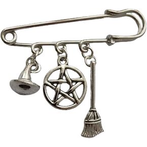 Cute Mini Witch Hat and Broom Charm Pendant Brooch, Pentagram Pendant Charm Pin, Gothic Jewelry Accessories for Her, Magic Lover Decoration in Saudi Arabia