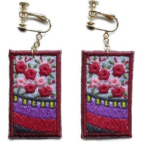 Color Stitch Hanafuda Design Drop Dangle Embroidered Earrings Handmade Colorful Fabric Art Earrings Trendy Statement Jewelry for Women