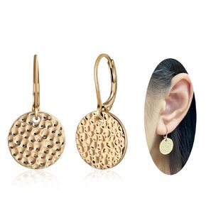Hammered Gold Hoop Earrings for Women Disc Circle Earrings 14K Gold Handmade Earrings Hypoallergenic Dangle Earrings for Women