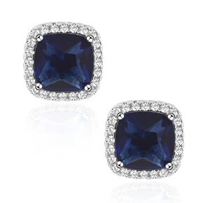 Square Cubic Zirconia Earrings Stud 7mm Sapphire Studs Earrings Hypoallergenic Princess Cut Earrings 925 Sterling Silver Post Studs Earrings for Women