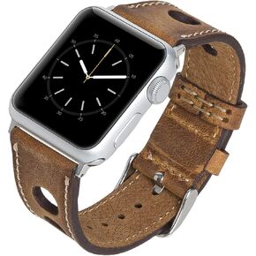 Venito Taranto Handmade Premium Leather Watch Band Compatible with The Newest Apple Watch iwatch Series 6 as Well as Series 1, 2, 3, 4, 5 (Antique Brown w/Silver Stainless Steel Hardware, 38mm-40mm)