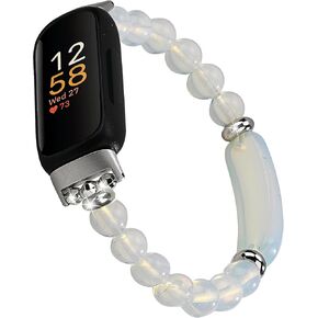 حزام ساعة قابل للتمدد من الخرز الكريستالي متوافق مع Fitbit Inspire 3، سوار مطرز يدويًا بحجر شاكرا للطاقة من أجل Fitbit Inspire 3