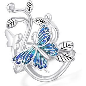 Cuoka Gothic Style Butterlfy Vine Open Ring S925 Sterling Silver Flowers Butterfly Party Rings for Women