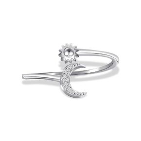 Sterling Silver Rings for Women Sun and Moon Ring Cubic Zirconia Ring Adjustable Thumb Ring Stacking Open Rings for Gift