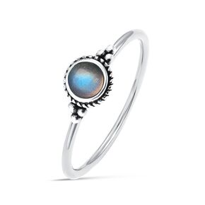 6mm Mini Natural Blue Lapis Lazuli Quartz Stone Ring,Retro Antique Vintage S925 Sterling Silver Tiny Cute Dainty Small Round Real Gemstone Crystal Thin Ring Jewelry for Women (A10_Lapis Lazuli, 7)