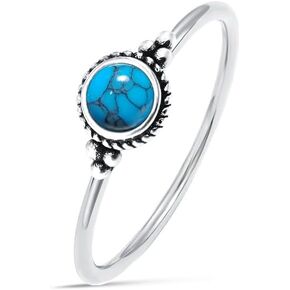 6mm Mini Natural Blue Lapis Lazuli Quartz Stone Ring,Retro Antique Vintage S925 Sterling Silver Tiny Cute Dainty Small Round Real Gemstone Crystal Thin Ring Jewelry for Women (A10_Lapis Lazuli, 7) in Kuwait