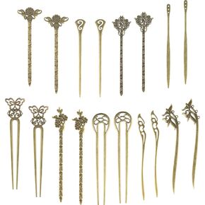 18 PCS Hair pins Vintage Chinese Hair Chopsticks for Hair accessories bookmark Accessory（9 Styles, bronze)