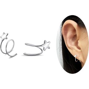 925 فضة مزدوجة تويست هوب أقراط صغيرة ستار دوامة الثقب الثاني أقراط الغضروف مزدوجة هوب ثقب الأقراط للنساء العصرية in Kuwait