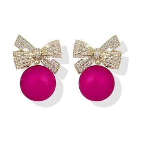 Pearl Bow Earrings for Women Christmas Earrings for Women Handmade Pearl Dangle Drop Earrings Rhinestone Bow Stud Earrings Gifts Stocking Stuffers for Women Christmas Gifts 2024
