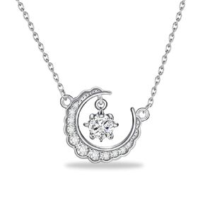 Moon and Star Necklace Silver Moon Necklaces for Women with Cubic Zirconia Necklace CZ Crescent Moon Pendant Necklace Star Jewelry Moon Jewelry