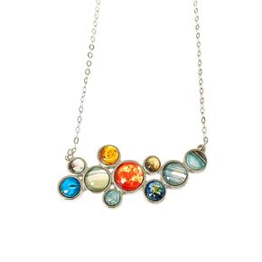 Solar System Necklace, Statement Bib, Silver Pendant Celestial Jewelry, All planets including pluto, Science and Teacher Gifts, 18 inch Chain, Multi-Color, Yugen Handmade