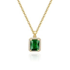 Square Emerald Necklace-14K Gold Plated Cubic Zirconia Necklace Crystal Necklace Green Necklace for Women Emerald Green Jewelry Green Stone Necklace
