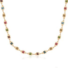 قلادة من الخرز الكريستالي الملون المطلي بالذهب 18 قيراط، متعددة الألوان مكعبة الزركونيوم، قلادة قوس قزح للنساء العصرية in Kuwait