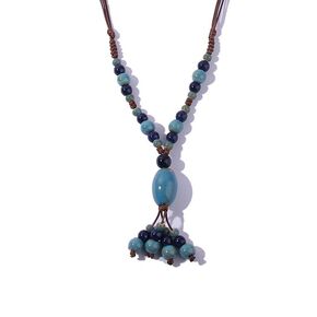 Boho Hippie Ethnic Ceramic Beads Strand Y Necklace Colorful Ceramic Beads Necklace for Women Bohemian Tricolor Beaded Jewelry (Colorful B)